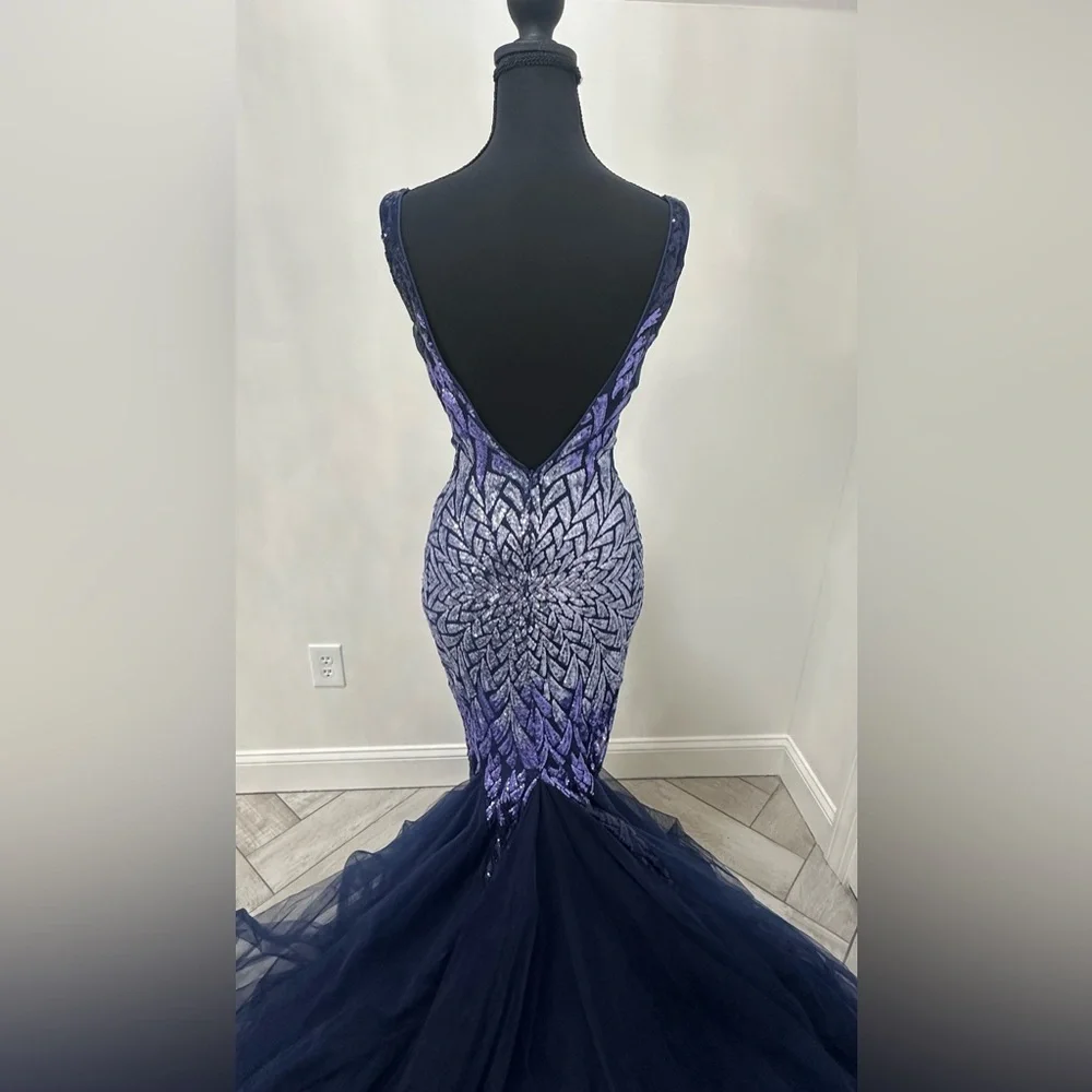 Jovani Navy Peri Beaded Mermaid Gown - Picture 3 of 5